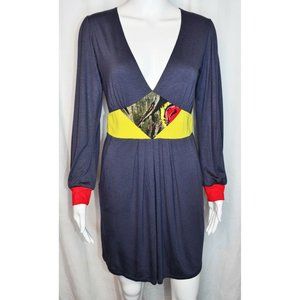 T-Bags Los Angeles Deep V-Neck Long Sleeve Keyhole Back Dress Gray Size S